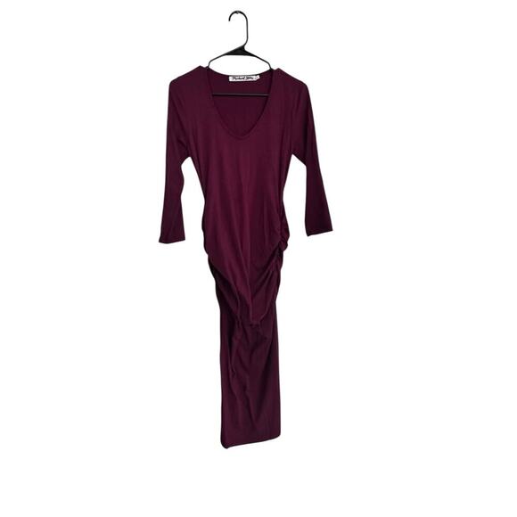 Michael Stars Women's Red Purple Ruched Long Sleeves Midi Dress Size Large - Picture 4 of 9